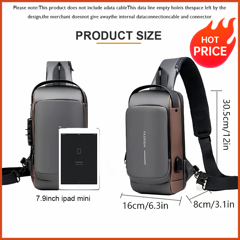 Canvas Backpack Casual - Men's anti-theft chest bag, fashionable motorcycle