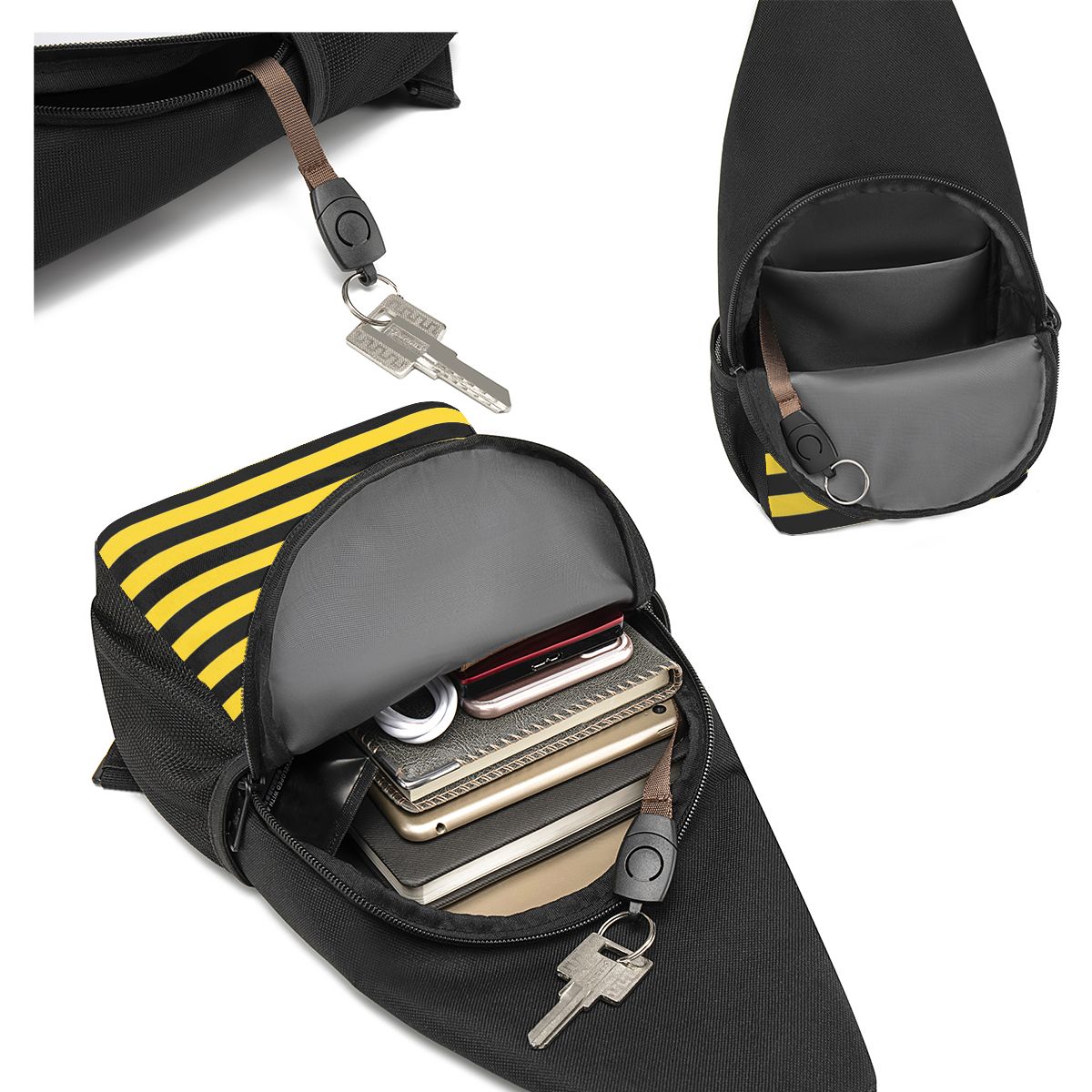 Yellow And Black Stripes In Th - Sling Backpack Shoulder review and price